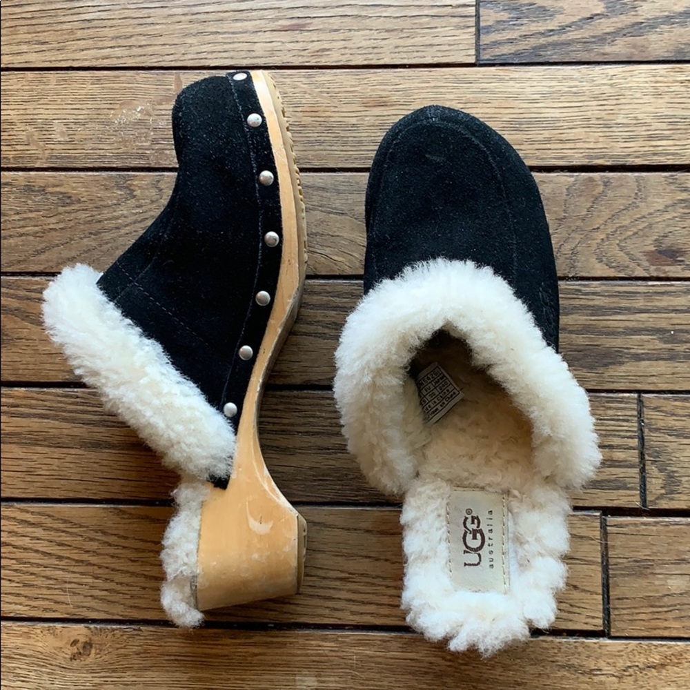 UGG Slip On Black Wooden Clogs